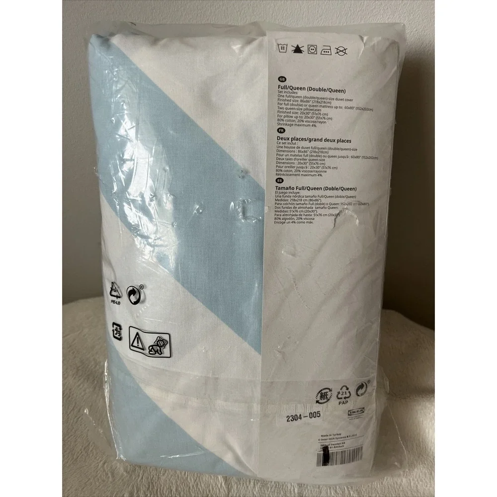 Ikea Slojsilja Full Queen Duvet Cover Pale Blue Stripe